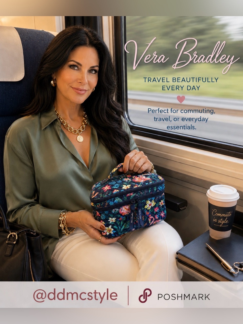 Vera Bradley Navy Floral Travel double zip Cosmetic Case